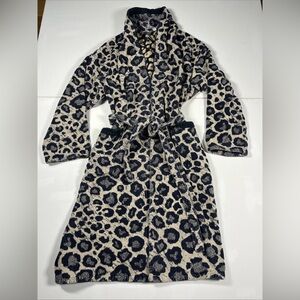 Emanuel Ungaro Paris Terrycloth Cotton Kimono Bath Robe Belt Animal Print Size M
